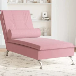 vidaXL Massage chaise longue met bolster fluweel roze
