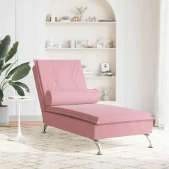 vidaXL Massage chaise longue met bolster fluweel roze
