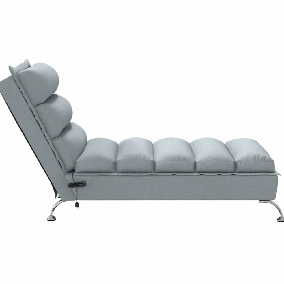 vidaXL Massage chaise longue met kussens stof lichtgrijs
