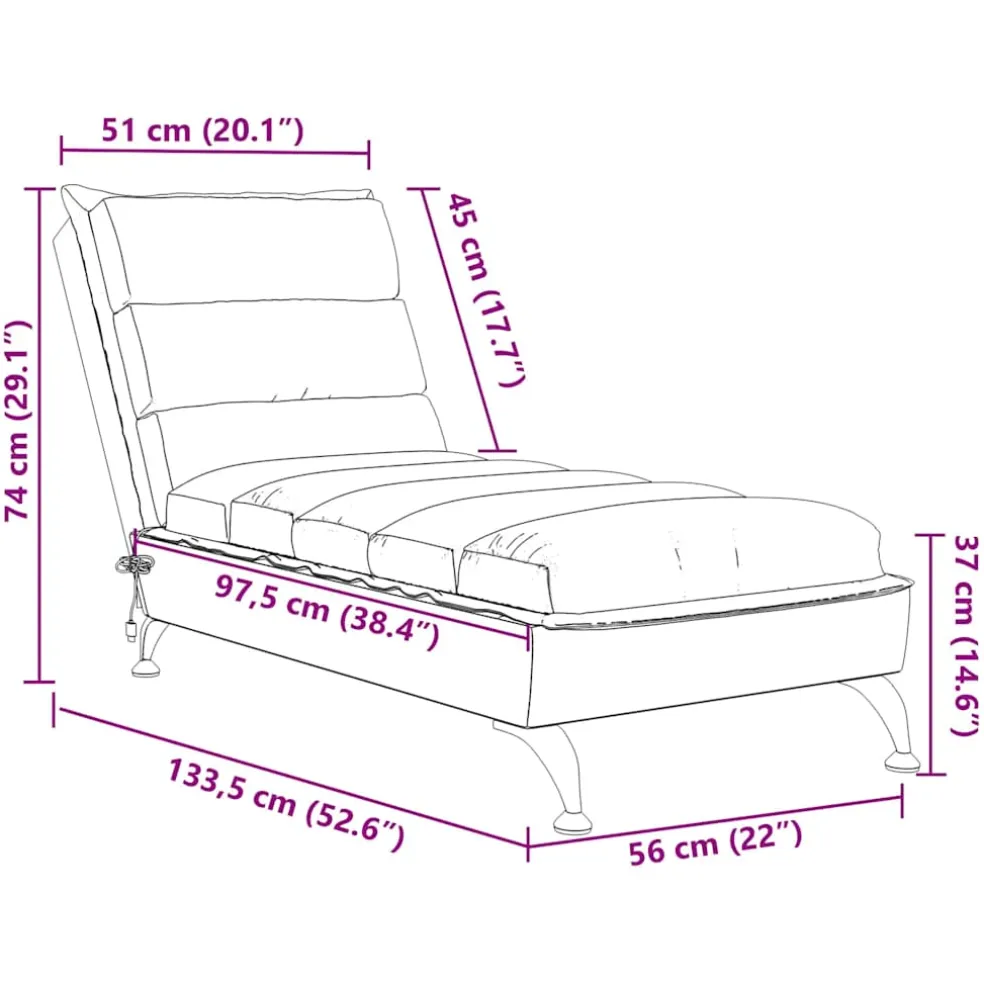 vidaXL Massage chaise longue met kussens stof lichtgrijs
