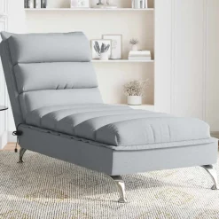 vidaXL Massage chaise longue met kussens stof lichtgrijs