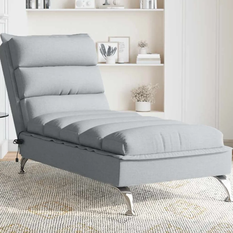 vidaXL Massage chaise longue met kussens stof lichtgrijs