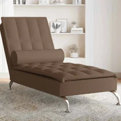 vidaXL Massage chaise longue met bolster stof bruin