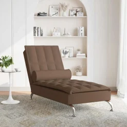 vidaXL Massage chaise longue met bolster stof bruin