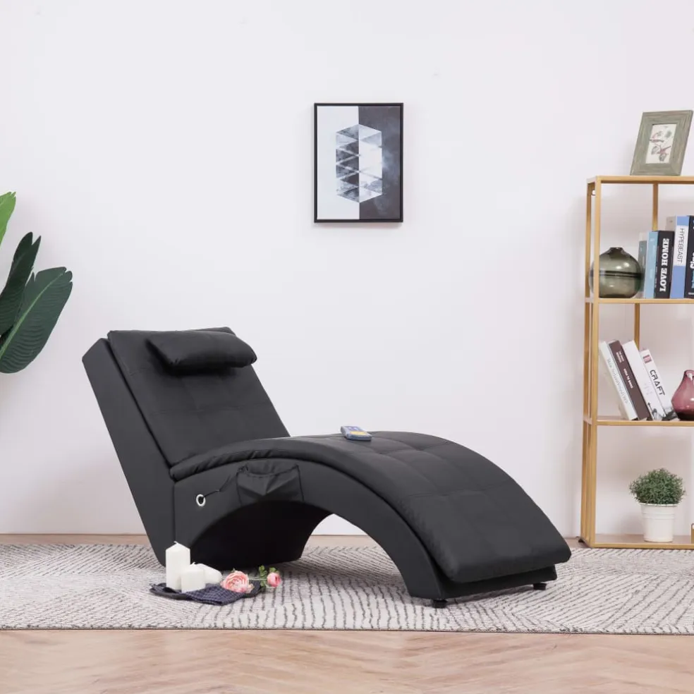 vidaXL Massage chaise longue met kussen kunstleer zwart
