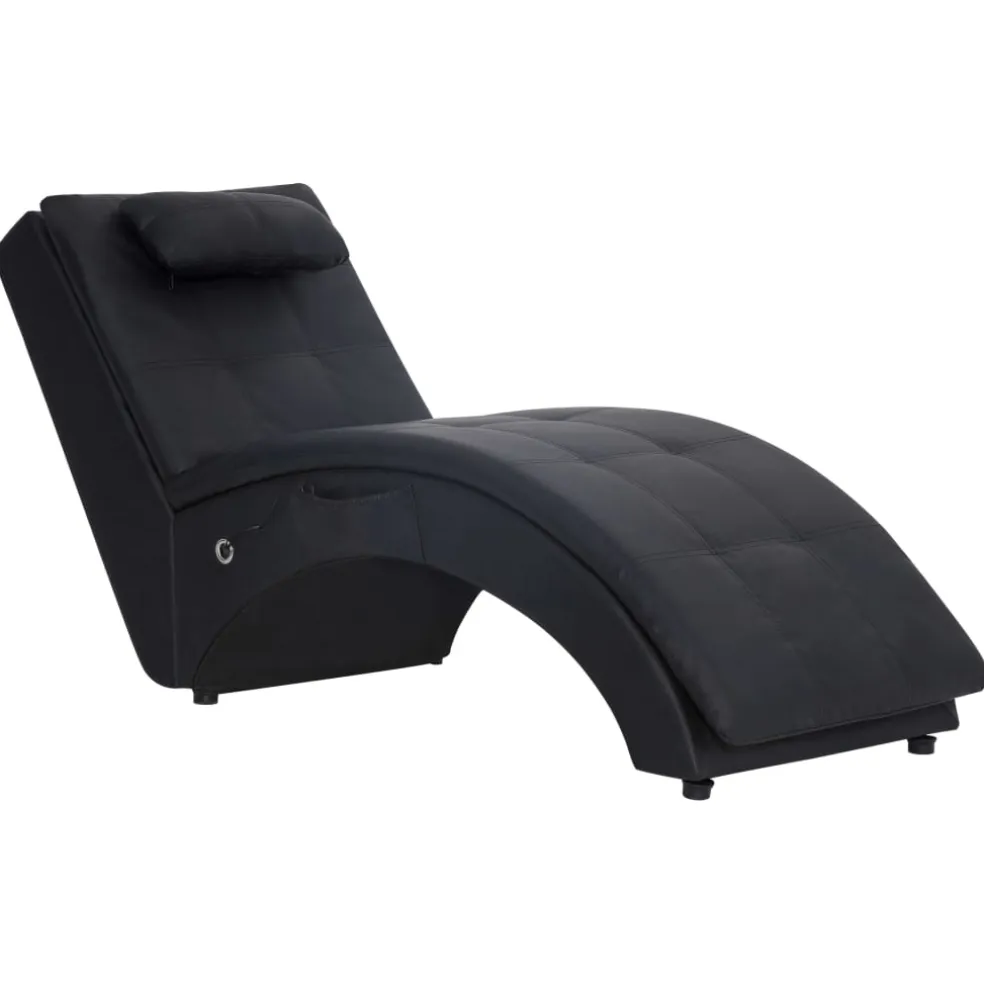 vidaXL Massage chaise longue met kussen kunstleer zwart