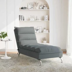 vidaXL Massage chaise longue met kussens stof donkergrijs