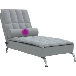 vidaXL Massage chaise longue met bolster stof lichtgrijs