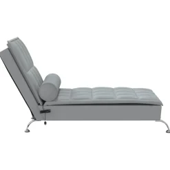 vidaXL Massage chaise longue met bolster stof lichtgrijs