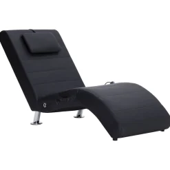 vidaXL Massage chaise longue met kussen kunstleer zwart