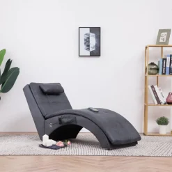 vidaXL Massage chaise longue met kussen kunstsuède grijs