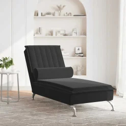 vidaXL Massage chaise longue met bolster fluweel zwart