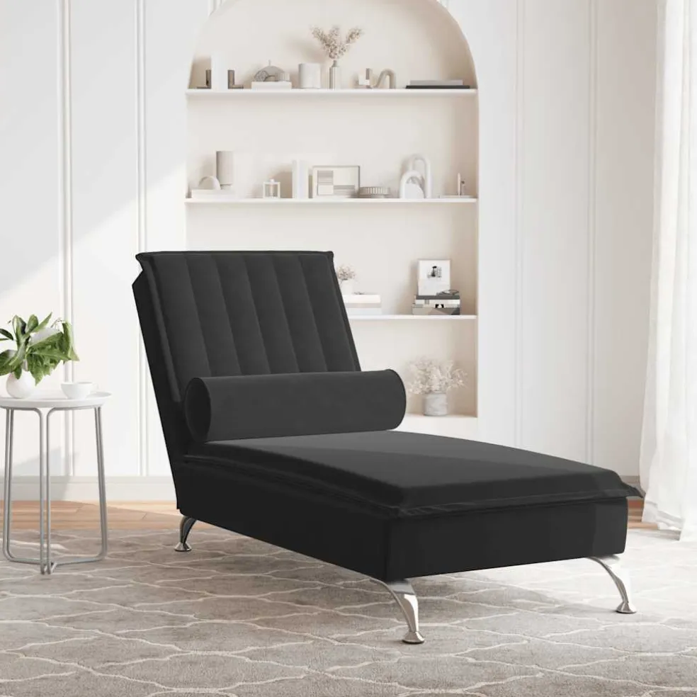 vidaXL Massage chaise longue met bolster fluweel zwart