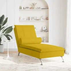 vidaXL Massage chaise longue met bolster fluweel geel