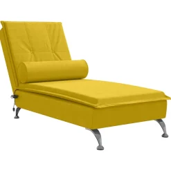 vidaXL Massage chaise longue met bolster fluweel geel