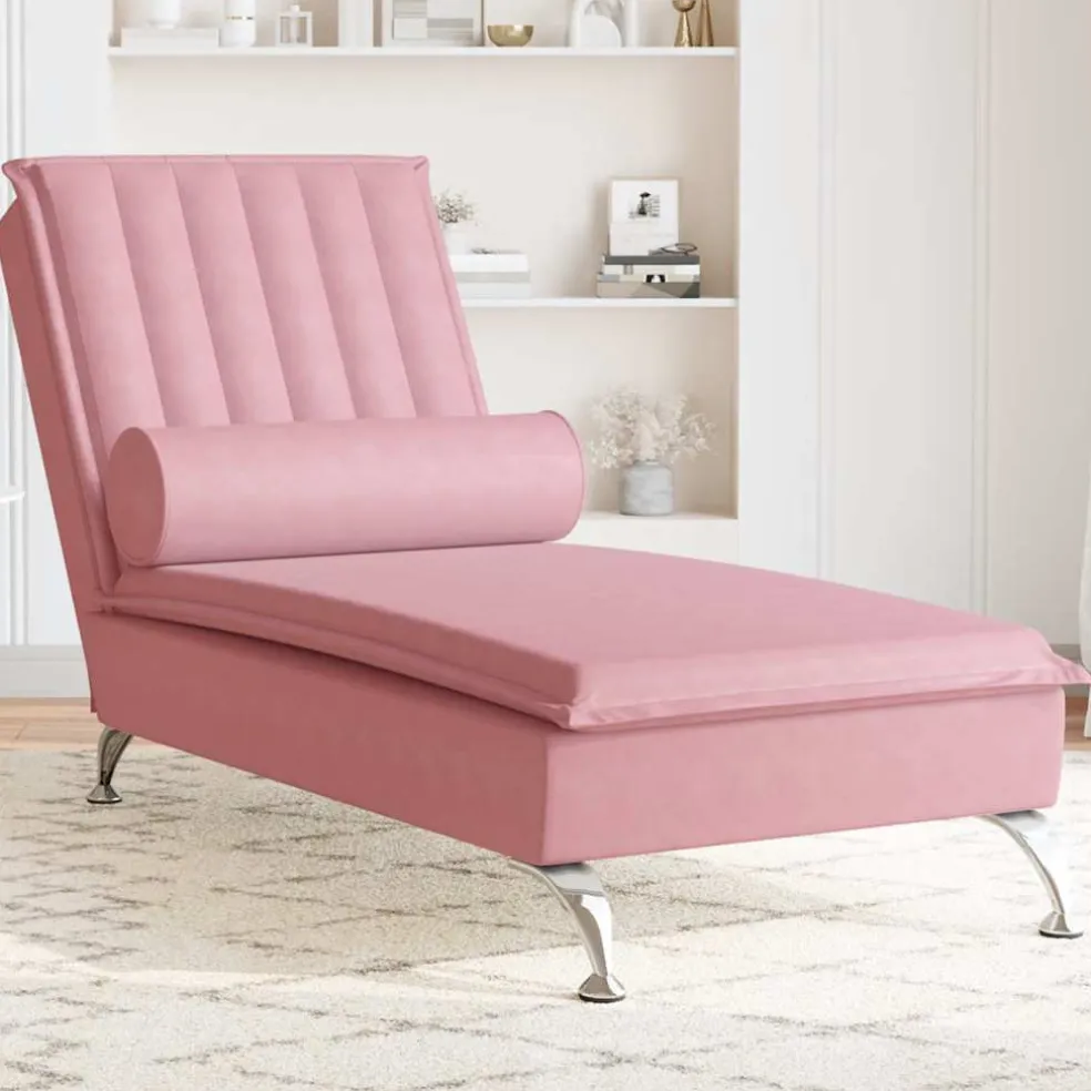 vidaXL Massage chaise longue met bolster fluweel roze