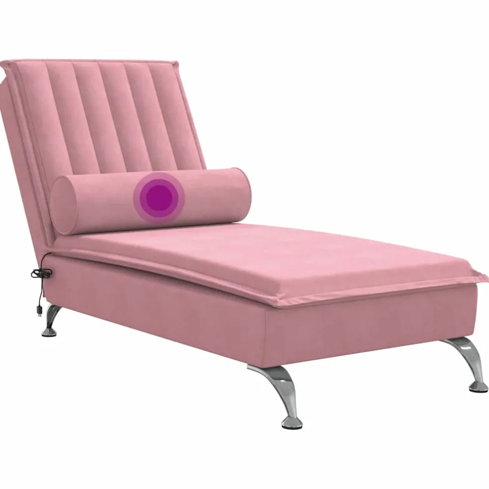 vidaXL Massage chaise longue met bolster fluweel roze