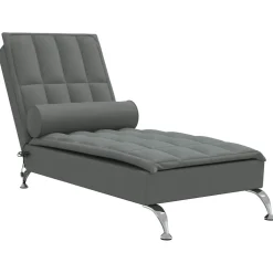 vidaXL Massage chaise longue met bolster stof donkergrijs