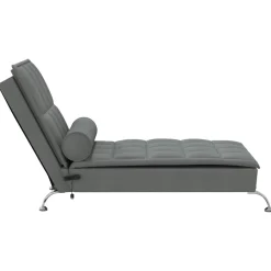 vidaXL Massage chaise longue met bolster stof donkergrijs