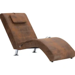 vidaXL Massage chaise longue met kussen kunstsuède bruin