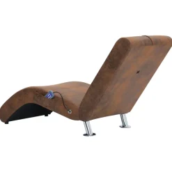 vidaXL Massage chaise longue met kussen kunstsuède bruin