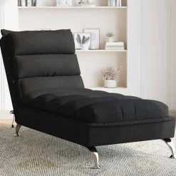 vidaXL Massage chaise longue met kussens stof zwart