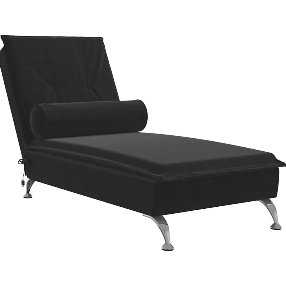 vidaXL Massage chaise longue met bolster fluweel zwart