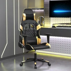 vidaXL Massage gamestoel kunstleer zwart en goudkleurig