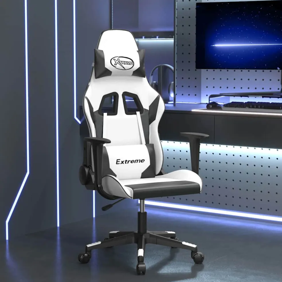 vidaXL Massage gamestoel kunstleer wit en zwart