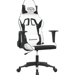 vidaXL Massage gamestoel kunstleer wit en zwart
