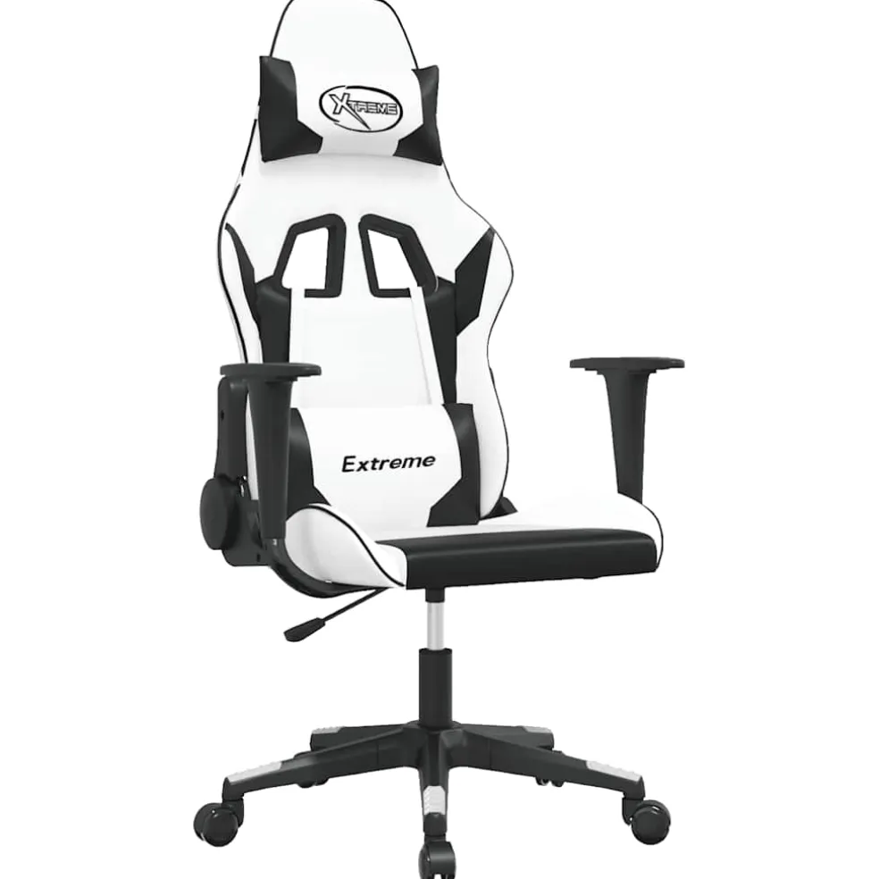 vidaXL Massage gamestoel kunstleer wit en zwart