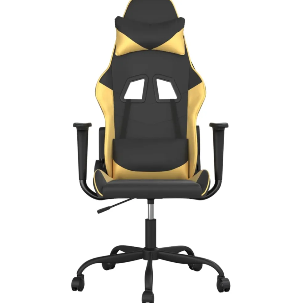 vidaXL Massage gamestoel kunstleer zwart en goudkleurig