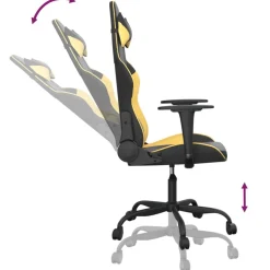 vidaXL Massage gamestoel kunstleer zwart en goudkleurig