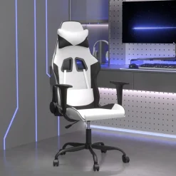 vidaXL Massage gamestoel kunstleer wit en zwart