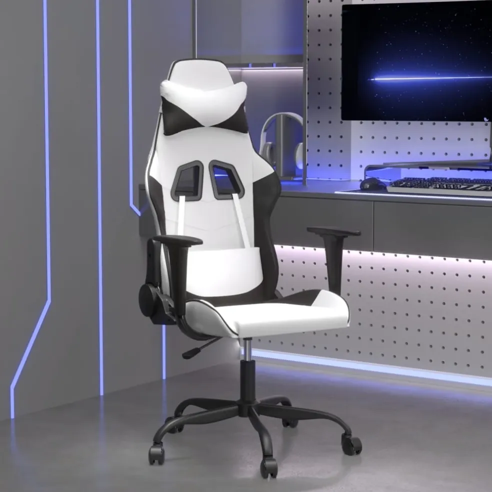 vidaXL Massage gamestoel kunstleer wit en zwart