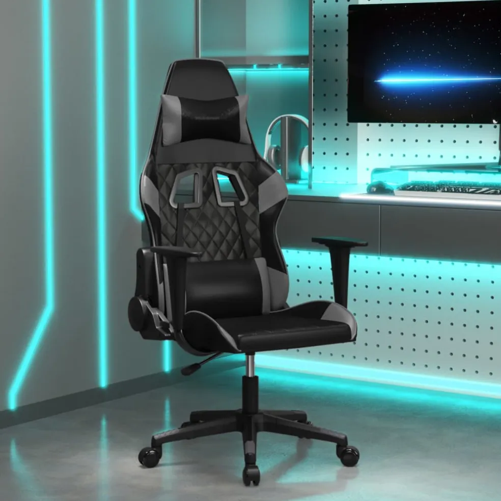 vidaXL Massage gamestoel kunstleer zwart en grijs