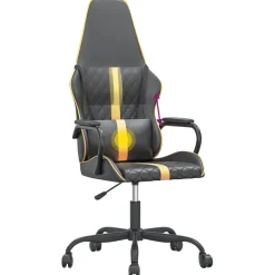 vidaXL Massage gamestoel kunstleer zwart en goudkleurig