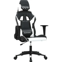 vidaXL Massage gamestoel kunstleer zwart en wit