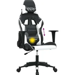 vidaXL Massage gamestoel kunstleer zwart en wit