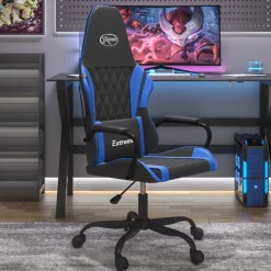 vidaXL Massage gamestoel kunstleer zwart en blauw