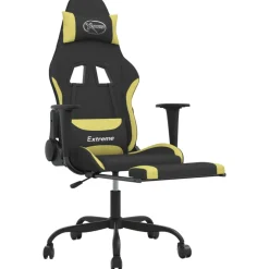 vidaXL Massage gamestoel met voetensteun stof zwart en lichtgroen