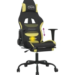 vidaXL Massage gamestoel met voetensteun stof zwart en lichtgroen