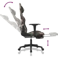 vidaXL Massage gamestoel met voetensteun stof zwart en camouflage