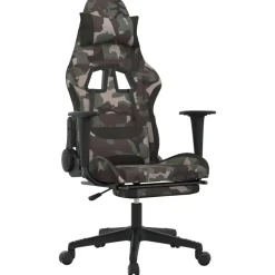 vidaXL Massage gamestoel met voetensteun stof zwart en camouflage