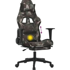 vidaXL Massage gamestoel met voetensteun stof zwart en camouflage