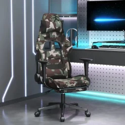 vidaXL Massage gamestoel met voetensteun stof zwart en camouflage