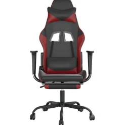 vidaXL Massage gamestoel met voetensteun kunstleer zwart en wijnrood