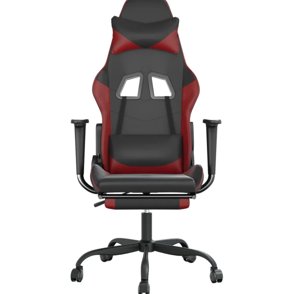 vidaXL Massage gamestoel met voetensteun kunstleer zwart en wijnrood