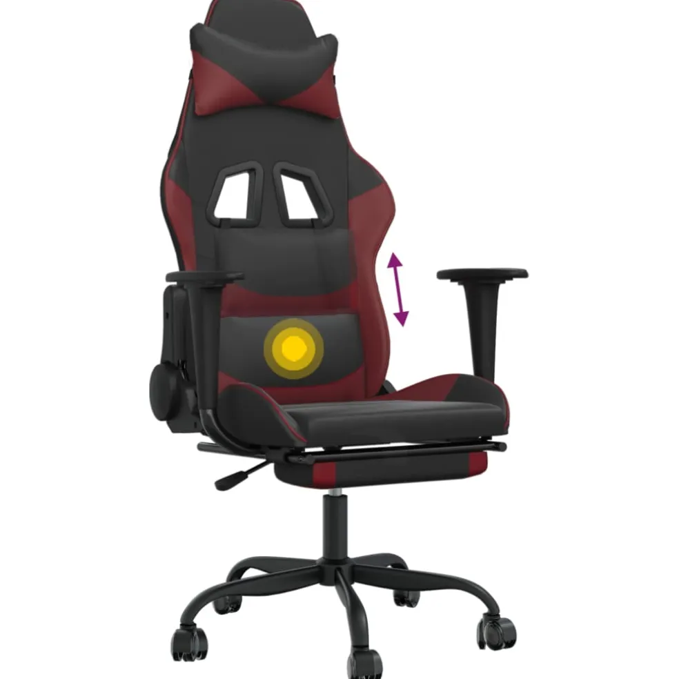 vidaXL Massage gamestoel met voetensteun kunstleer zwart en wijnrood
