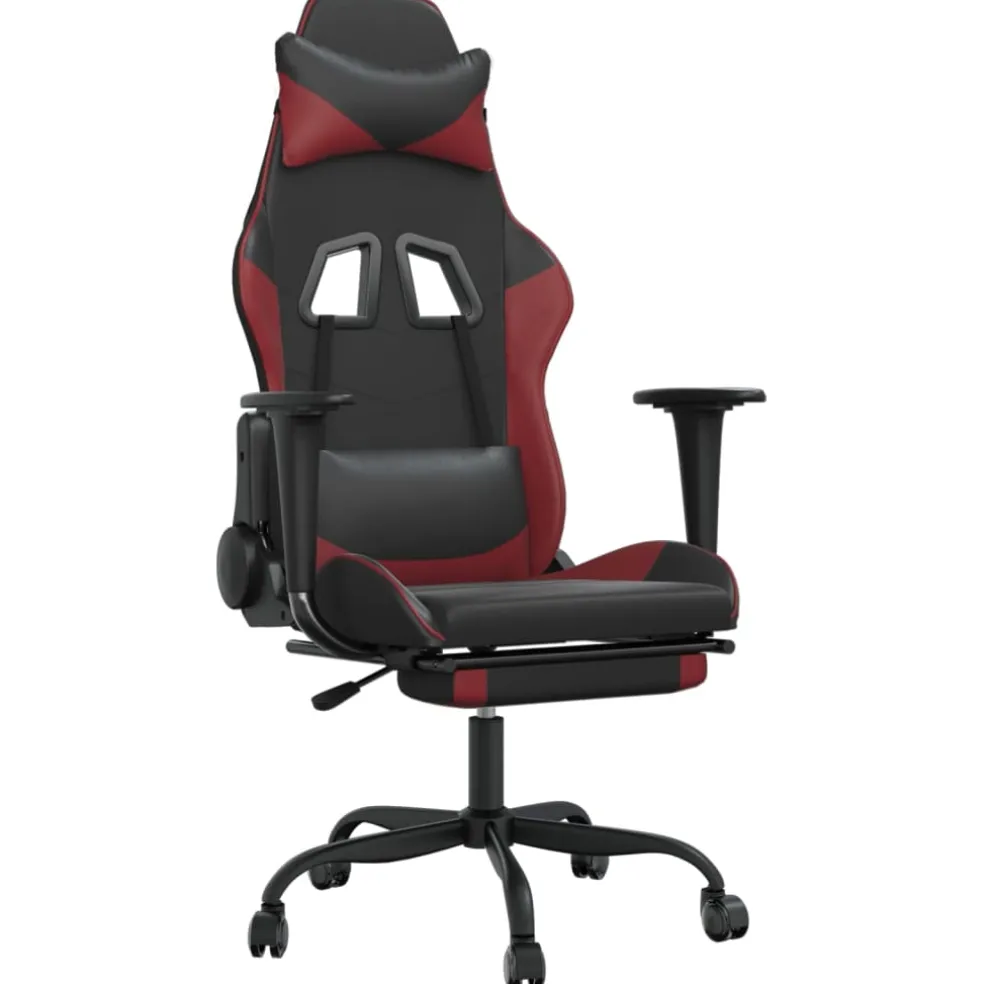 vidaXL Massage gamestoel met voetensteun kunstleer zwart en wijnrood